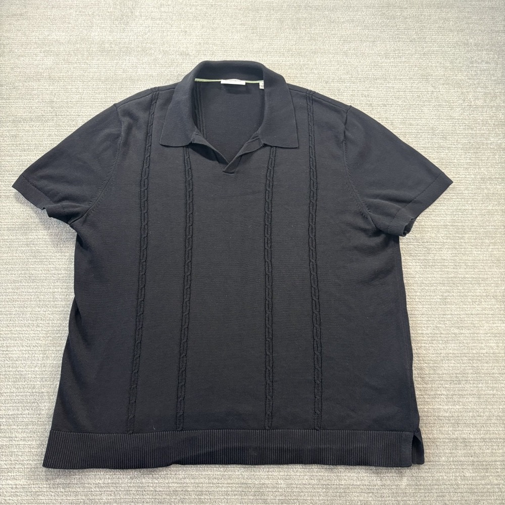 Bonobos Placed Cable Johnny Collar Polo Mens Large Black Knit Casual Stretch